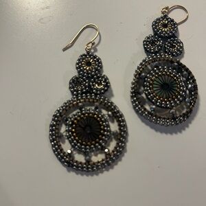 Bronze and Silver Beaded Dangle Earrings Boho Statement